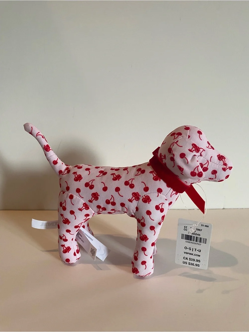 PINK Victoria's Secret Red Cherry Pattern Plush dog - Picture 2 of 5